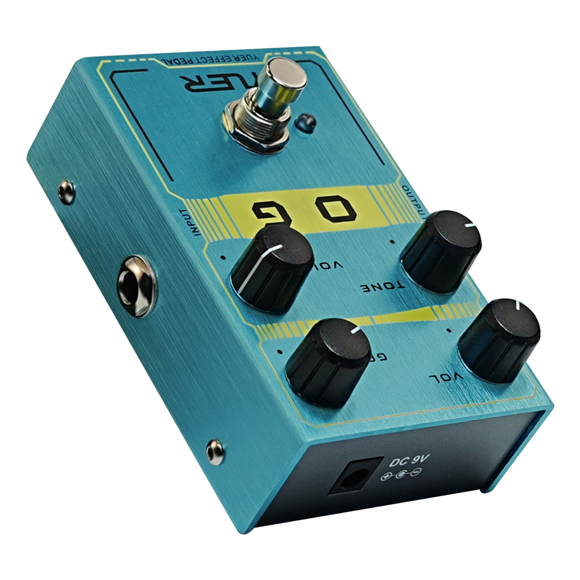 Gitarreneffektpedal, Overdrive-Pedal, Metallgehäuse, Türkisblau, Vier Drehregler